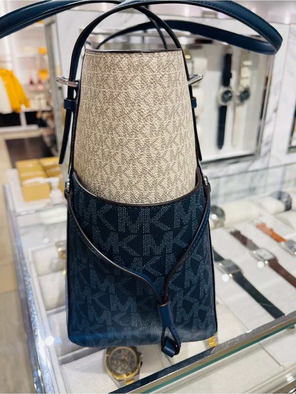 Michael Kors Voyager Large Color-Block Signature Logo Tote   Admiral Multi  NWT